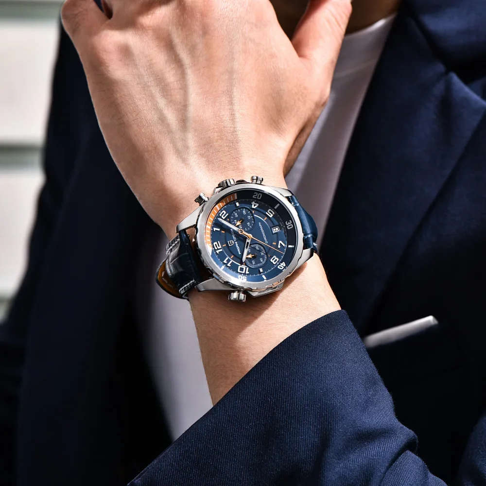 PAGANI DESIGN Orologi 2025 Nuovo forte orologio da uomo al quarzo di lusso luminoso Orologio da uomo in pelle di moda Cronografo in vetro zaffiro