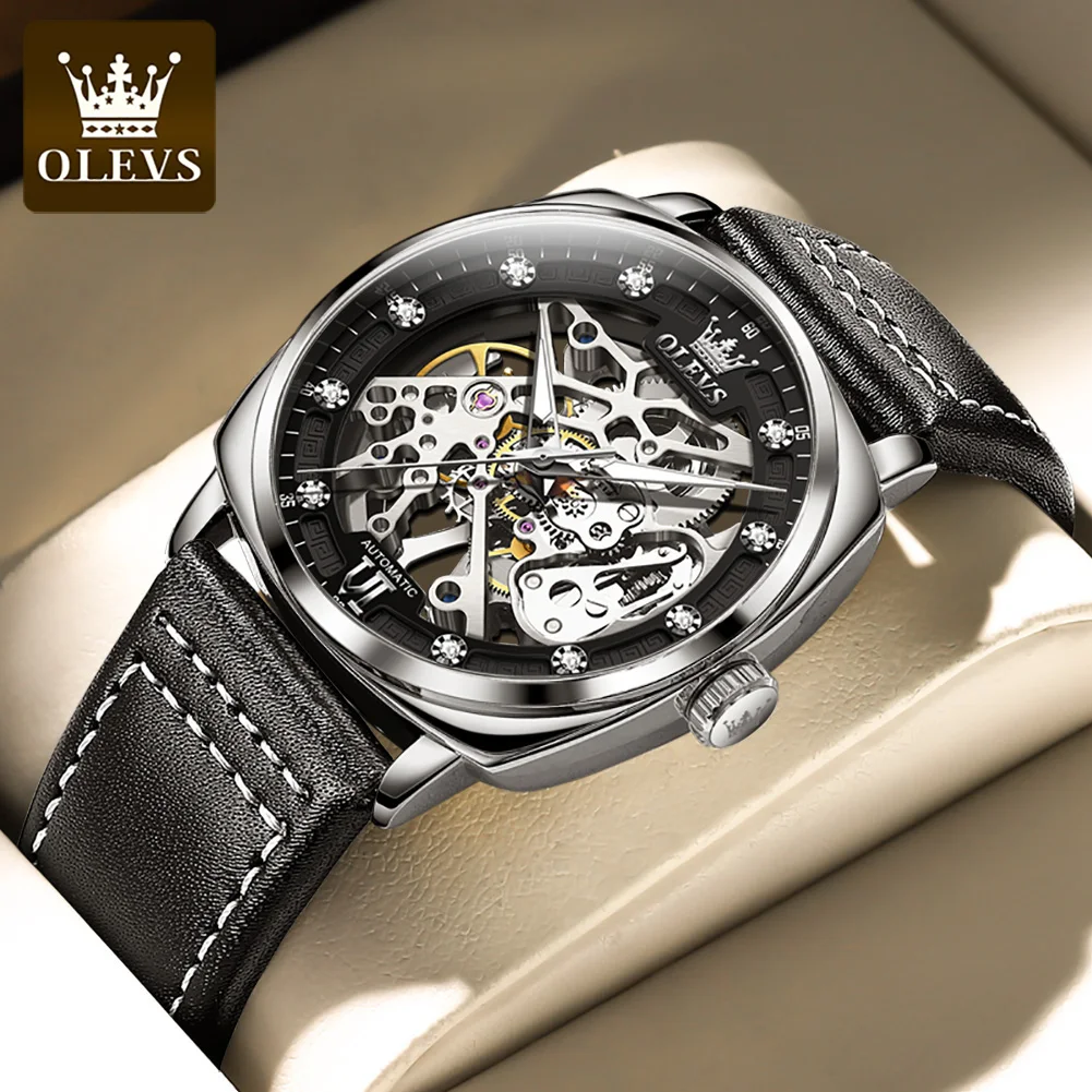 OLEVS Original Luxury Brand Men's Skeleton Automatic Watch