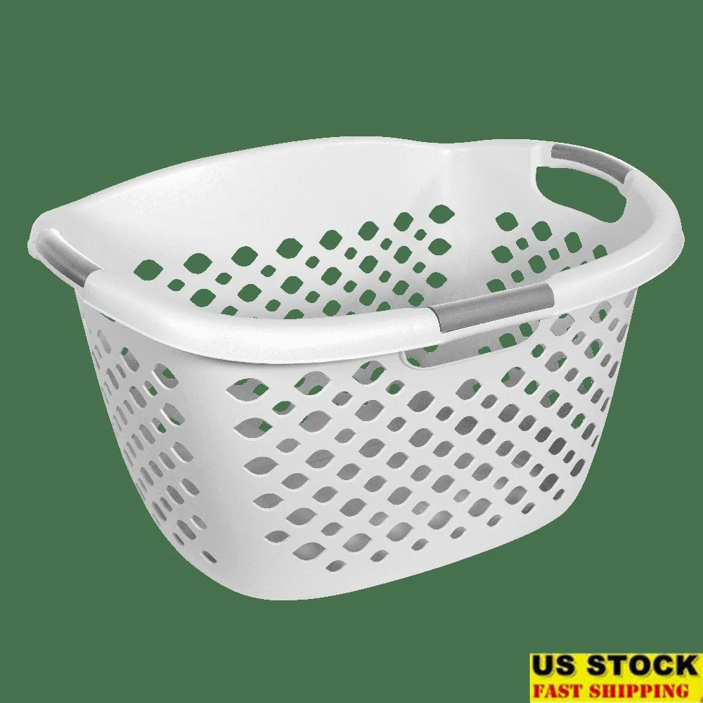 

Durable Plastic Laundry Basket with Hip Grip Comfort Handles Easy Carrying Ideal Adults and Tweens White Oval Design
