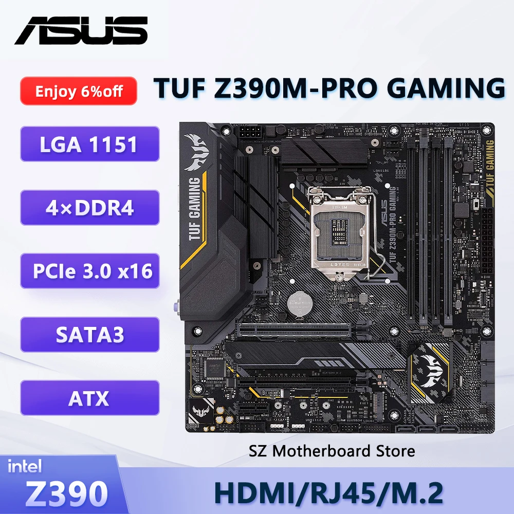 

ASUS TUF Z390M-PRO GAMING LGA 1151, игровая материнская плата Micro ATX Z390 для i7-8700K i5-8600K i3-9100F, процессор DDR4 M.2