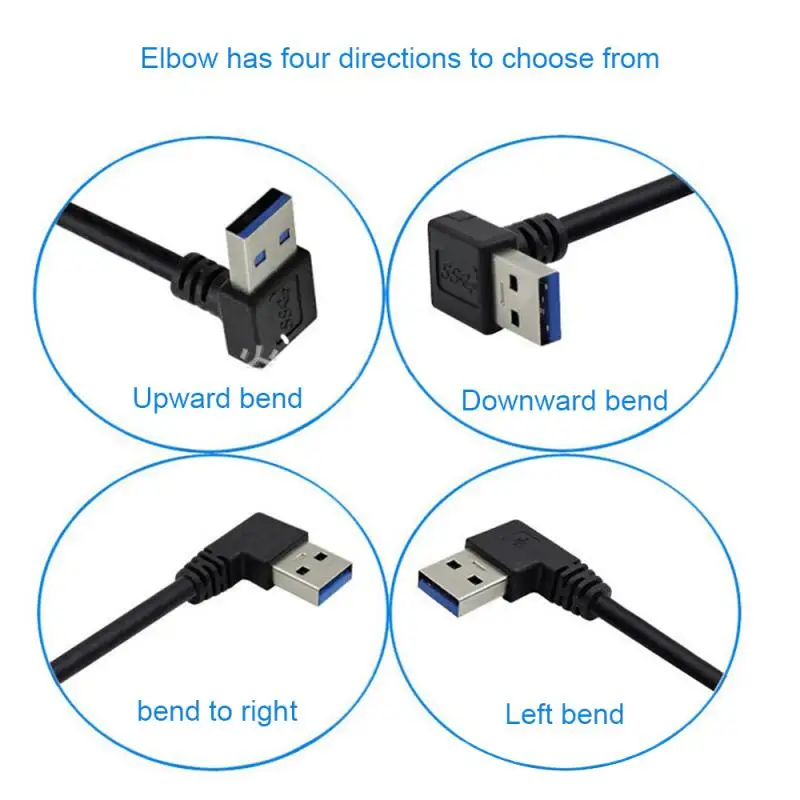 1~8PCS Extension Cable USB 3.0 Male to Female Right Angle 90 Degree USB Adapter UP/Down/Left/Right Cabo USB  0.2M