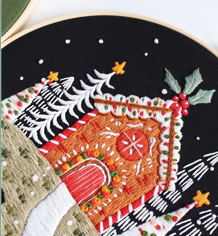

Merry Christmas DIY Embroidery Kit with Printed Pattern Handmade Cross Stitch Kit for Beginners with Hoop Craft Supplies Gift