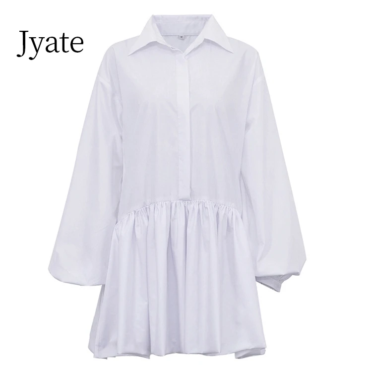 Jyate eleganti abiti da donna con maniche A lanterna bavero bianco monopetto A Line Dress 2024 primavera e autunno nuovi vestiti da donna