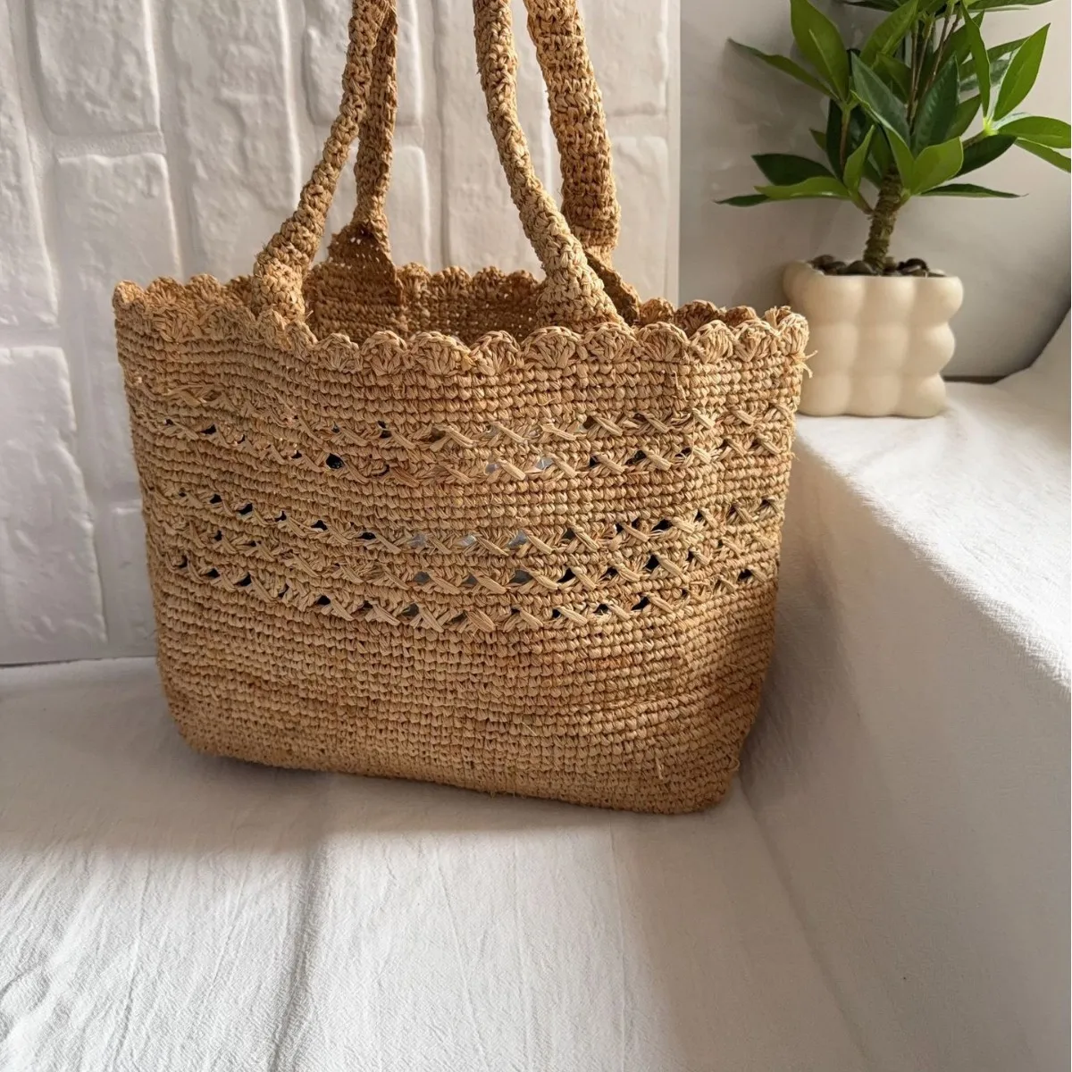 Sunmmer Raffia Straw Bag Hollow Woven Shoulder Bag Bohemian Travel Beach Bags for Women Handbags and Purse Knitting Shopper Tote