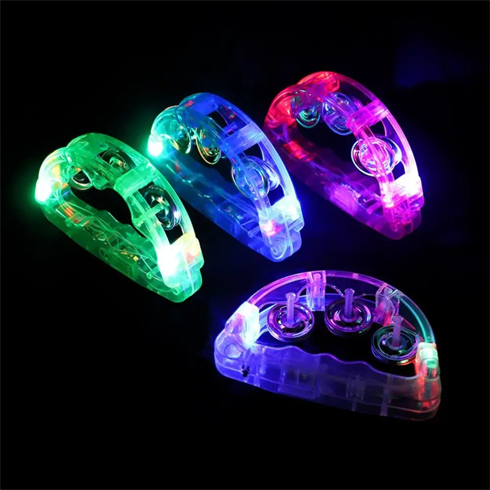 Light Up LED Tambourine Noisemakers Shaking Flashing Tambourine Glowing Sensory Toy Hand Rattle Bell Christmas Festivals