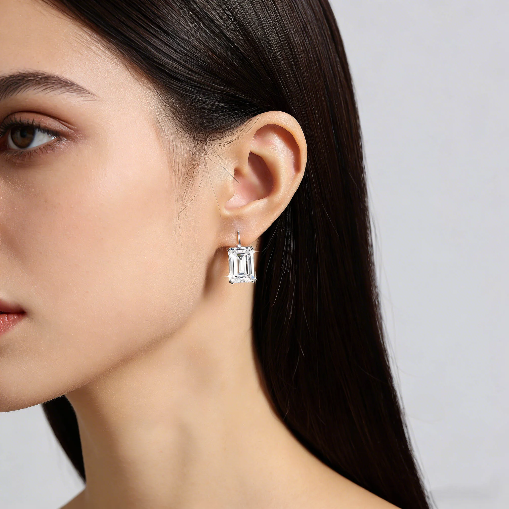

Szjinao 10ct Large Moissanite Leverback Hoop Earrings Emerald Cut 925 Sterling Silver Drop Earrings for Women Wedding Party Gift