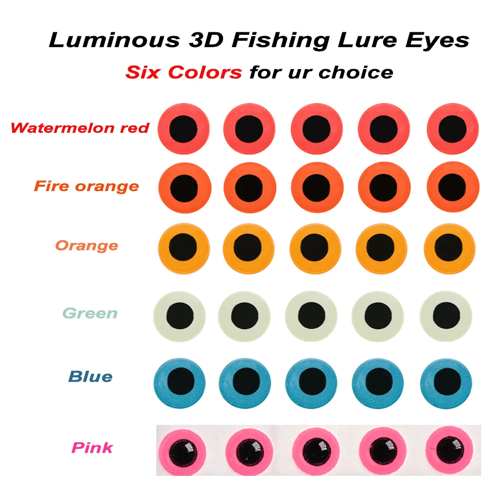 Lionriver Luminous 3D fishing lure eyes  Soft Hard Lure Making 3MM to12MM size Sea Fishing Jig Eyes with 6 Color to chose