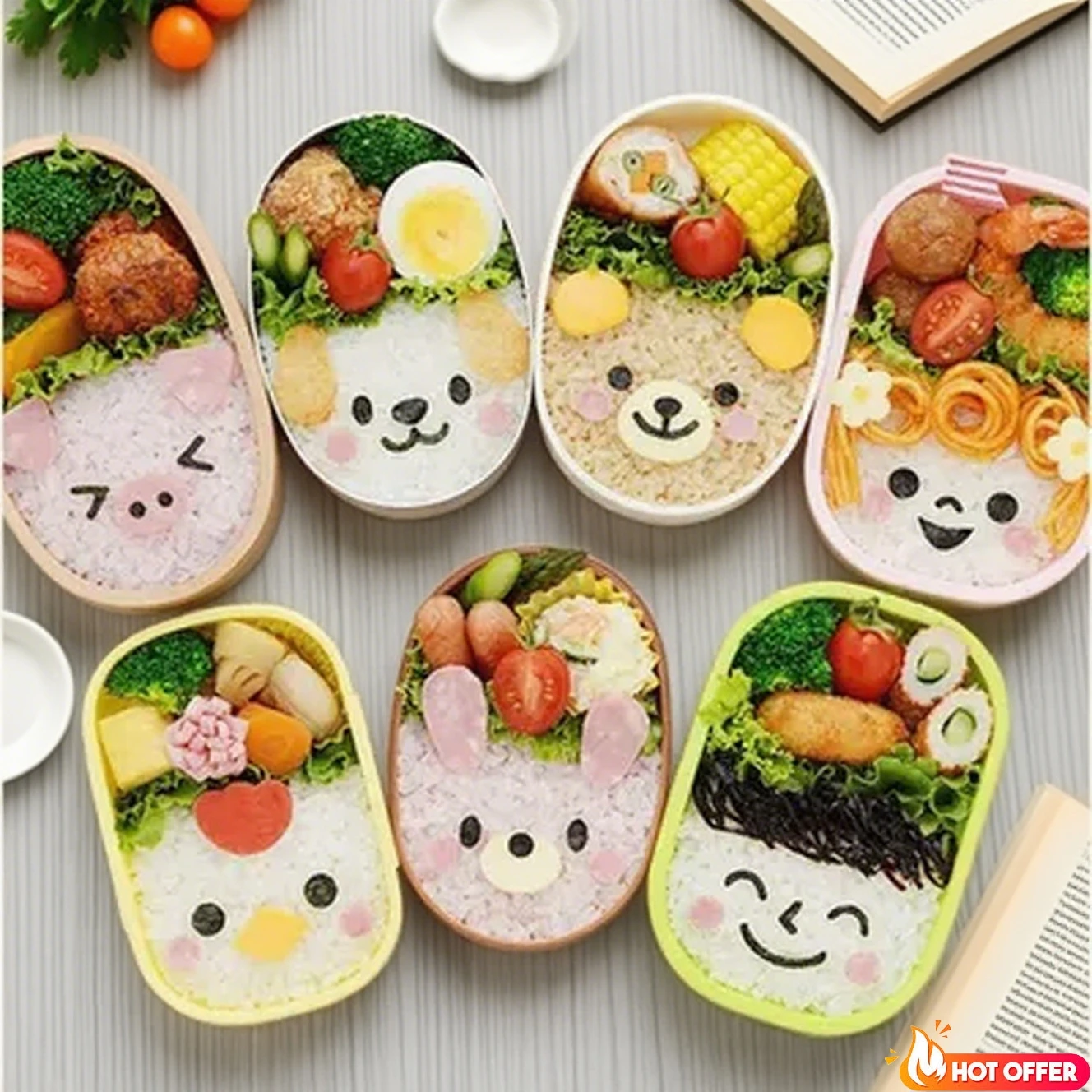 Máquina para hacer algas marinas y arroz en relieve para cocina, dispositivo de decoración, moldes de bolas DIY, cortador Bento, aparatos de dibujos animados para Sushi, 2/3/4 Uds.