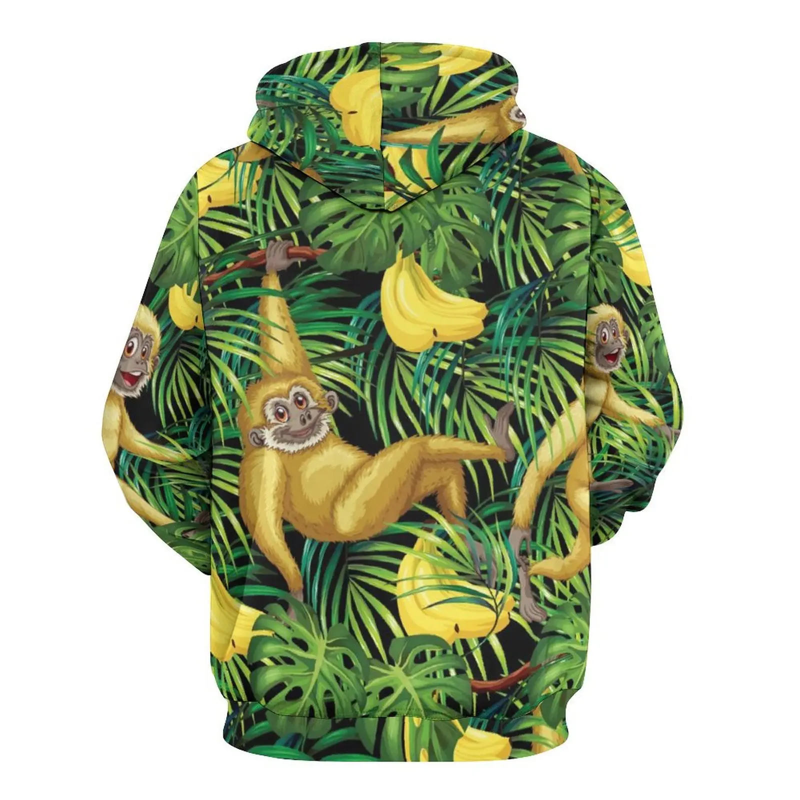 Monkey Print Loose Hoodies Tropical Banana Jungle Harajuku Pullover Hoodie Man Long Sleeve Oversized Casual Graphic Clothing