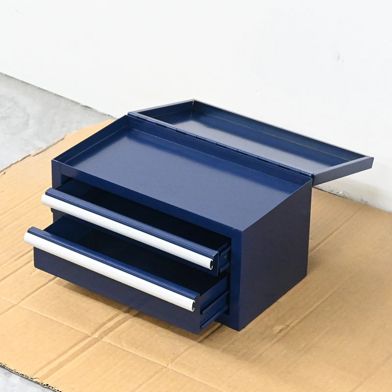a forWaterproof Compact Iron Portable Tool Box with Flip Top Work Surface 2-Drawer Desk Organizer for Office & Stationery