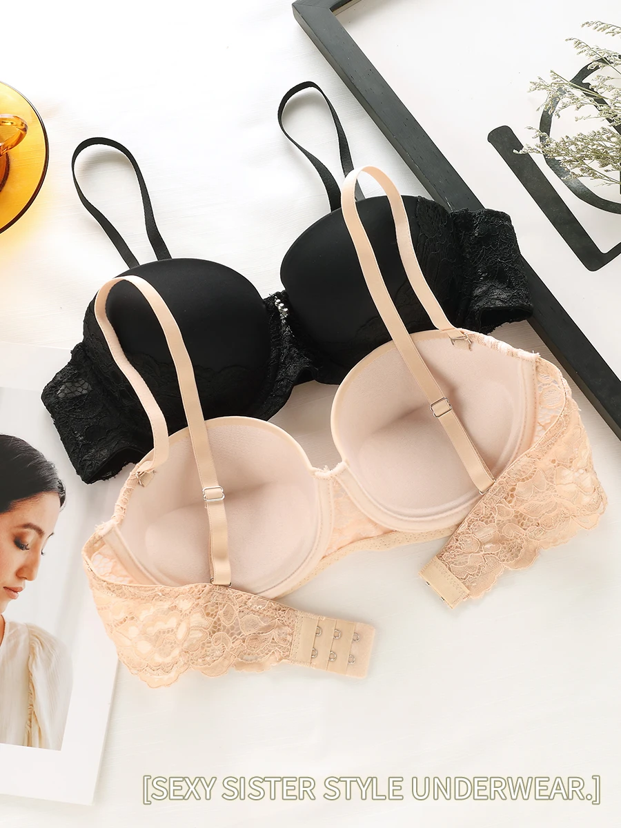 3pcs Contrast Lace Push Up Bras, Comfy & Breathable Anti-sagging Bra, Women\'s Lingerie & Underwear