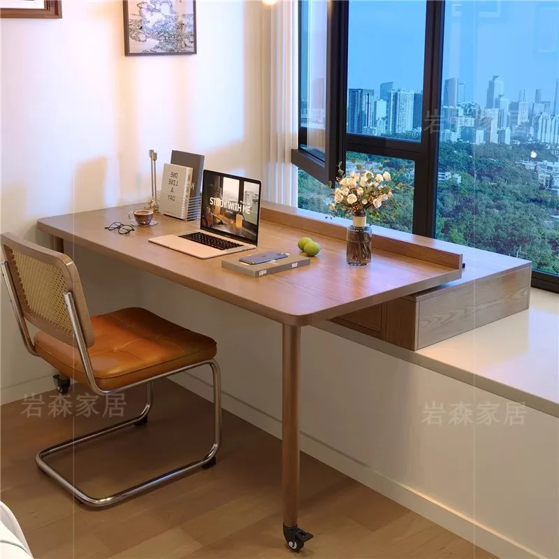 bay window small table solid wood sliding desktop with pulley desk single with drawers study table bay window cabinet computer