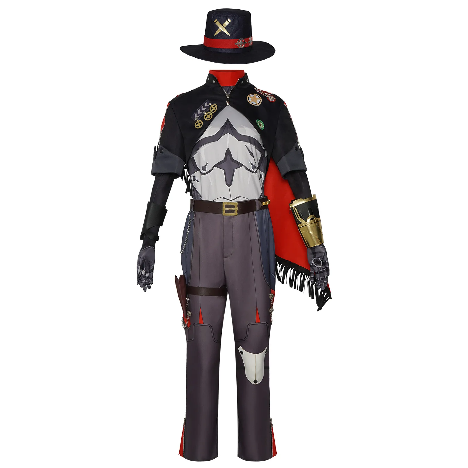 

Porteo Sci-Fi Cowboy Halloween Cosplay Costume - Futuristic Leather Outfit with Armor Hat & Boots for Anime Convention Party