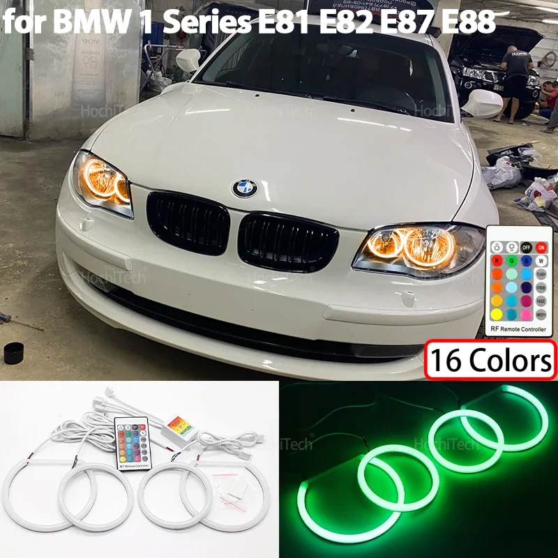 

For BMW 1 Series E81 E82 E87 E88 Halogen Headlight Accessories Cotton RGB Angel Eyes Ring Kit 16 Colors Flash Remote Control