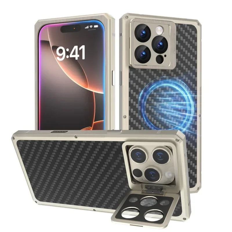 

Carbon fiber magnetic suction, mobile phone case is suitable for iPhone16promax all-inclusive mobile