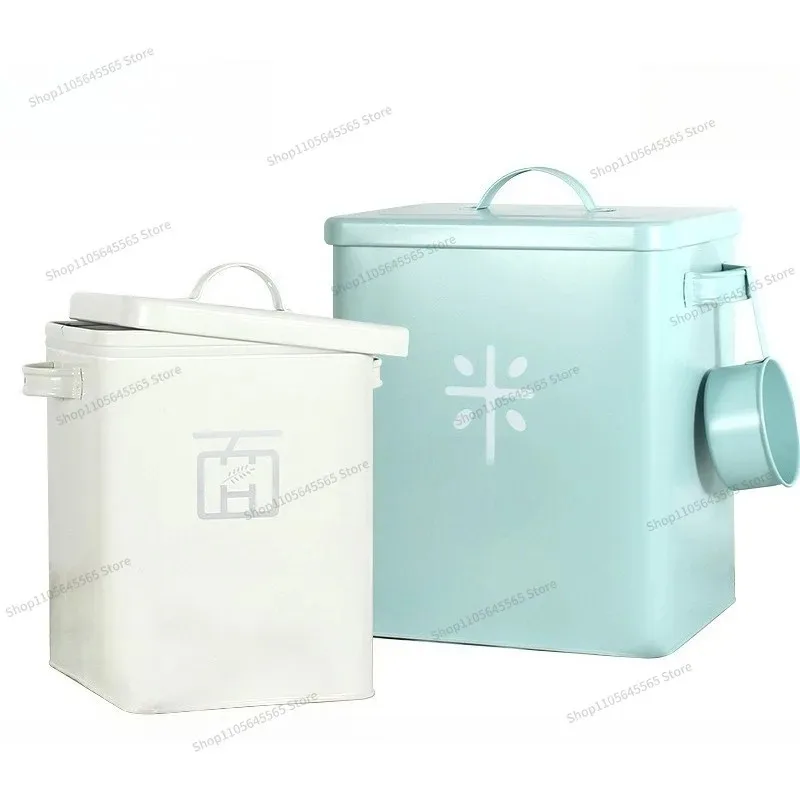 For Large Capacity Iron Drum with Sealing Ring, Kitchen Flour Storage Bin