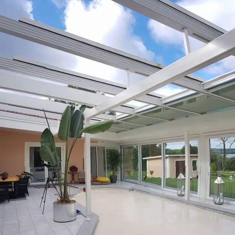 Automatic electrically retractable sliding glass ventilation window skylight, roof terrace solarium