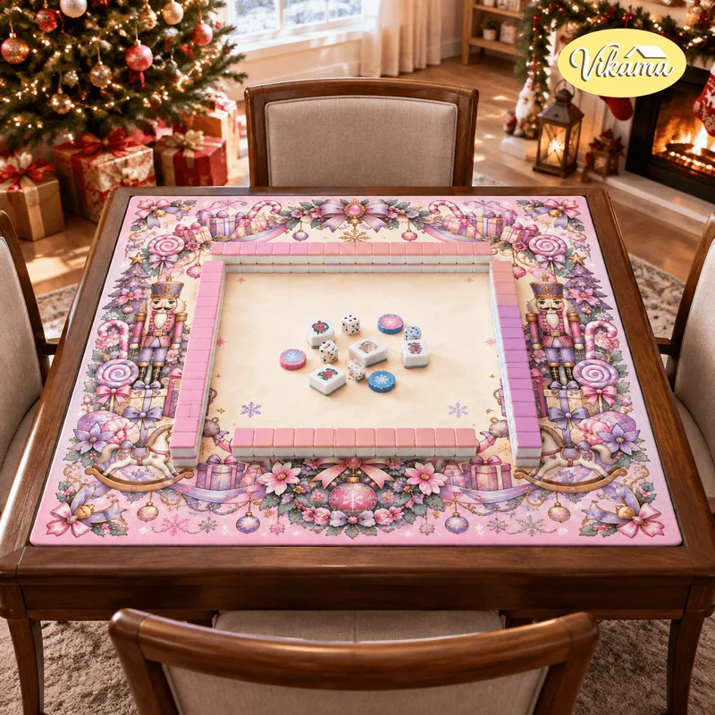 Christmas Pink Nutcracker Mahjong Table Mat Non Slip Washable Game Mat for Living Room Family Game Night Holiday Gift