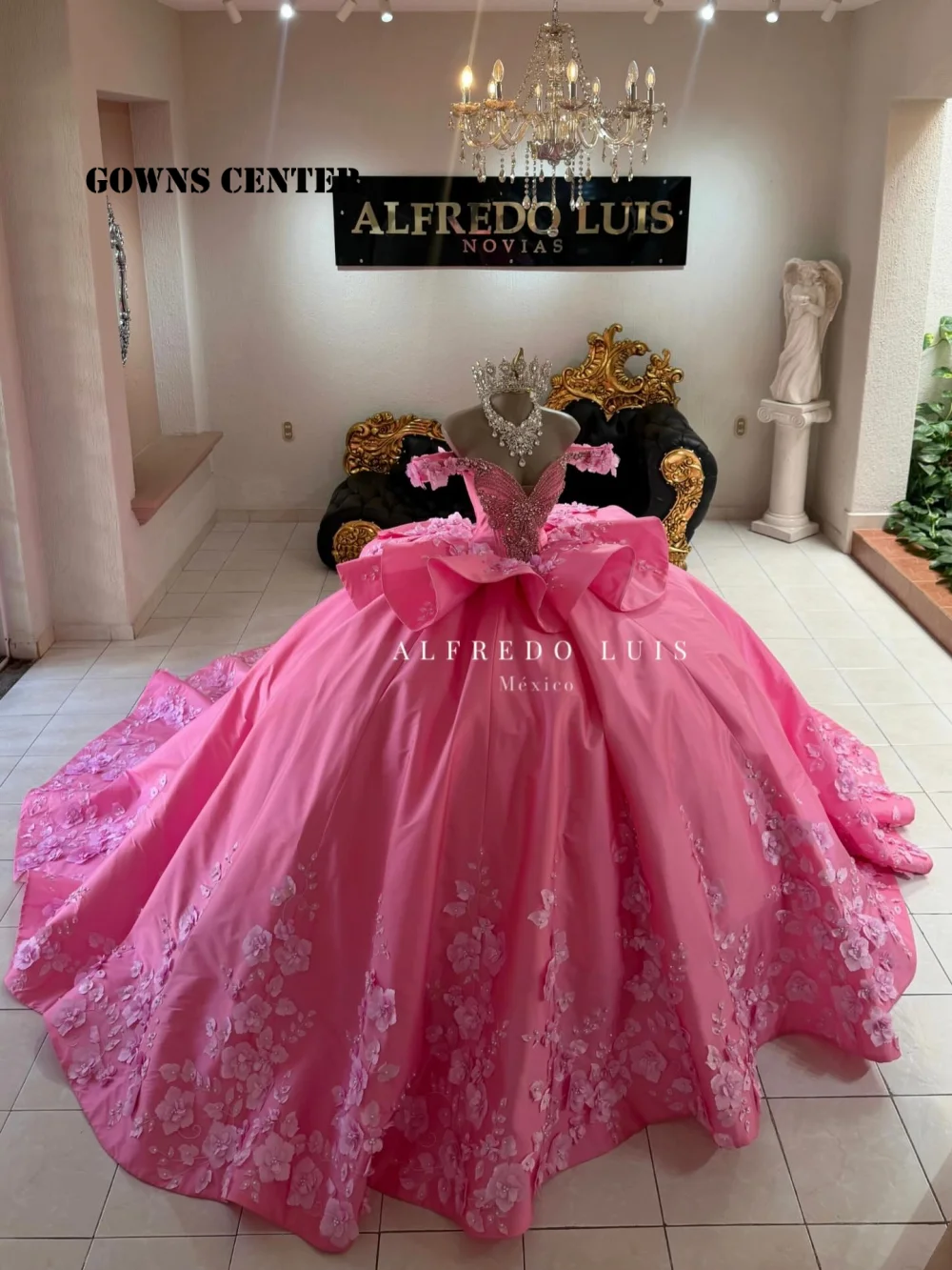 Pink Flowers Train Quinceanera Dresses Sweet 15 Off The Shoulder Beaded Mexican Puff Ball Gown Graduation Party Dress Customized