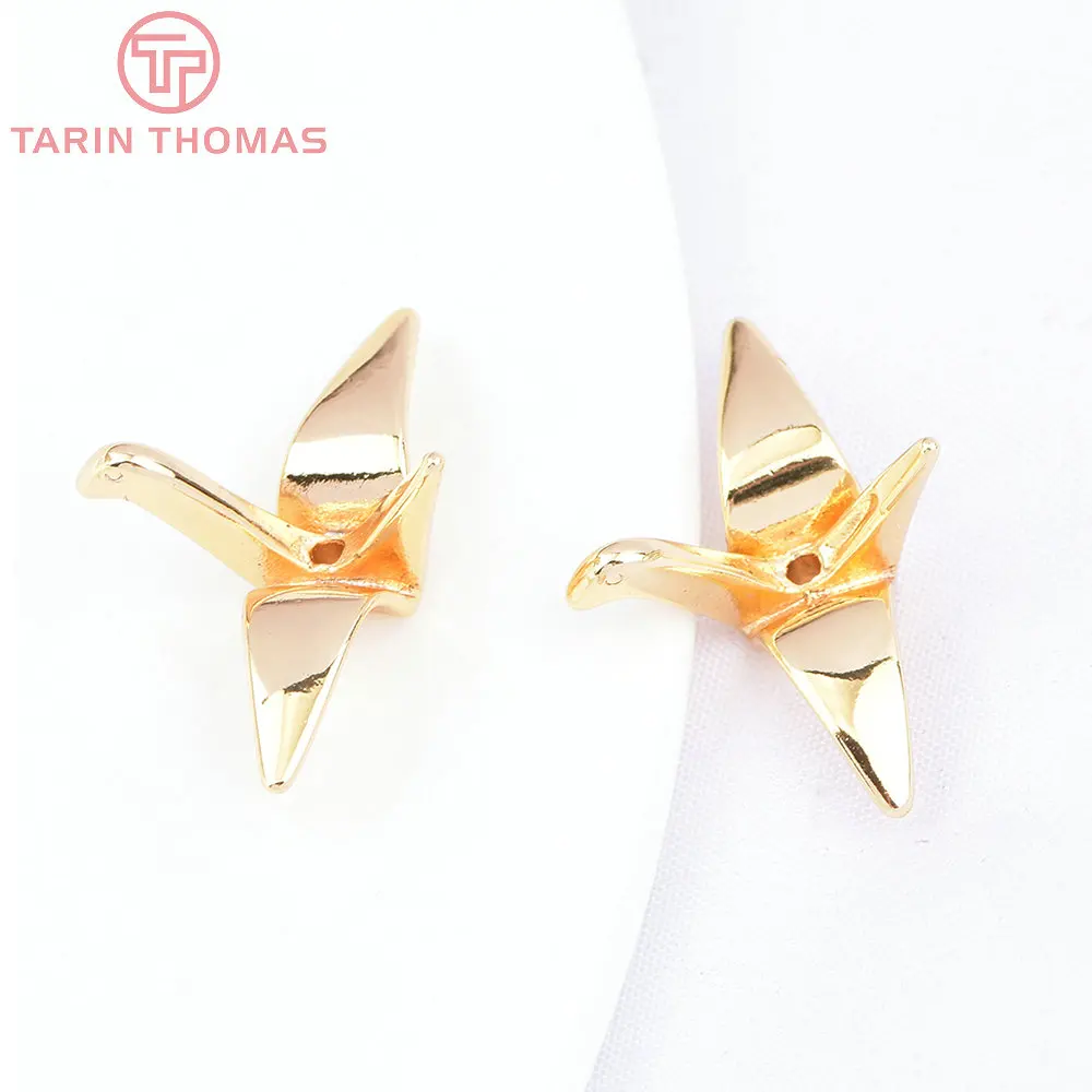 (180)6PCS 22x10MM 24K Gold Color Brass Paper Crane Charms Pendants for Jewelry Making Diy Jewelry Findings Accessories wholesale