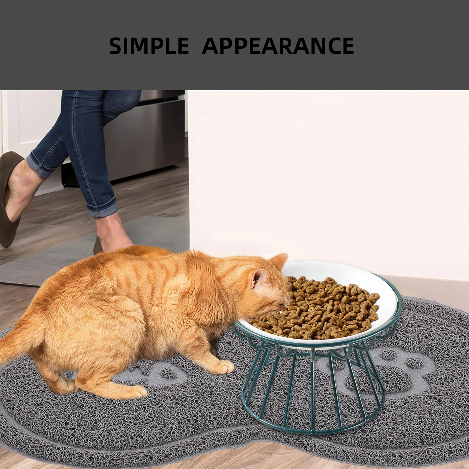 

Pet Cat Bowl Raised Food Water Feeder Ceramic Metal Rack Durable Safe Healthy Comfortable for Kitten Puppy Feeding