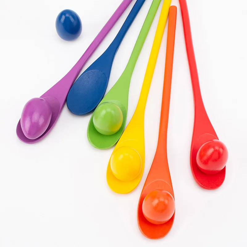 Montessori Rainbow Wooden Spoon Sensory Toy Color Matching Balance Game Kid Early Educational Wooden Toy Preschool Teaching Aids