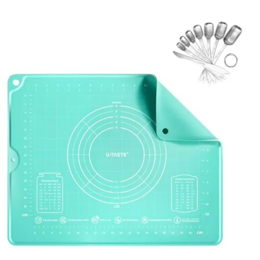

16"x20" Food-Grade Liquid Silicone Pastry Mat with Clear Measurement, and 18/8 Stainless Steel Square Measuring Spoons Set of 8