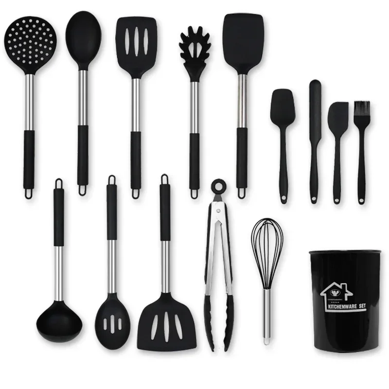 15 Pcs Silicone Spatula Soup Spoon Stainless Steel Spatula High Temperature Resistant Non-stick Surface Silicone Kitchen Set