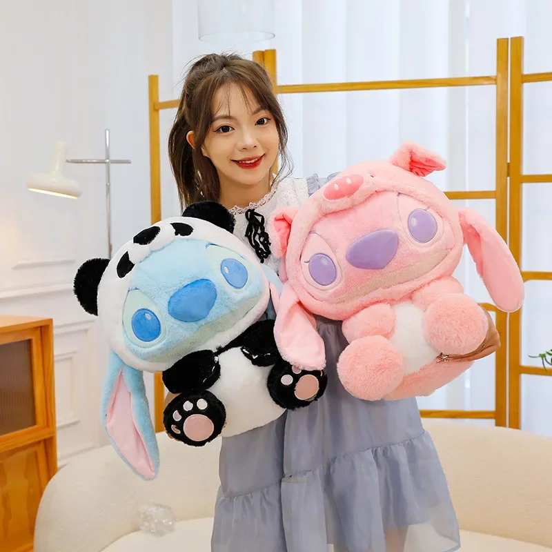 80cm Big Size Disney Transformation Stitch Angel Doll Filled with Soft Plushies Animation Pillow Soothing Doll Birthday Gift