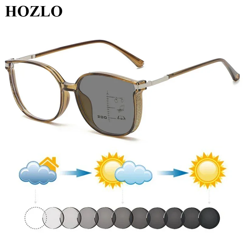 New Fashion Women Shine Side Photochromic Progressive Reading Sunglasses Ladies Look Near Far Hyperopia Spectacles Dark Glasses