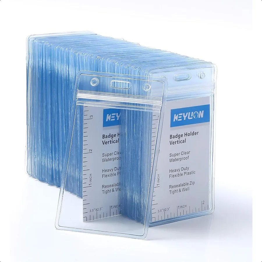 

100 Pack ID Card Name Badge Holder Heavy Duty Clear Transparent Plastic PVC Vertical Sleeve Pouch with Waterproof Type Resealab