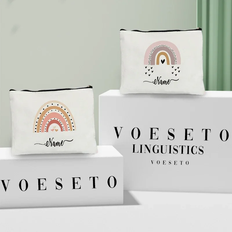 Personalizzazione nome cerniera frizione infermiera insegnante borsa per il trucco toilette da viaggio custodia per cosmetici custodia per trucco personalizzata borsa arcobaleno alla moda