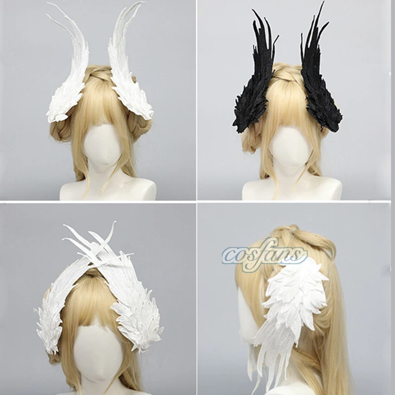 

Black Devil Wings Cosplay Accessories Lolita Anime Angel Wing Feather Embroidery Headdress Halloween Party Costumes Hair Props