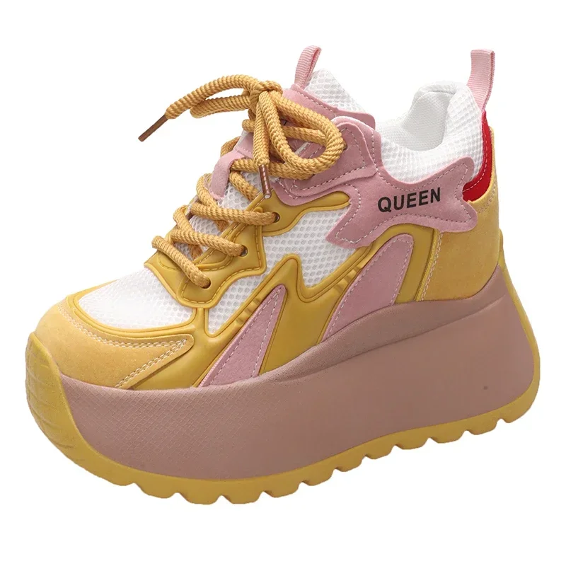 

Women Casual Leather Sneaker Autumn Lace up 10CM High Platform Shoes Thick Sole Sport Dad Shoes Woman Sneakers Chaussure Femme