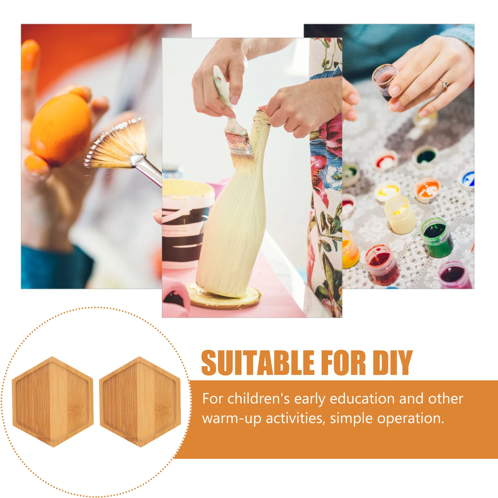 

2Pcs DIY Fillable Bamboo Tray Hexagonal Coaster Base Embryo Craft Material for Adults Home Decoration Making Set