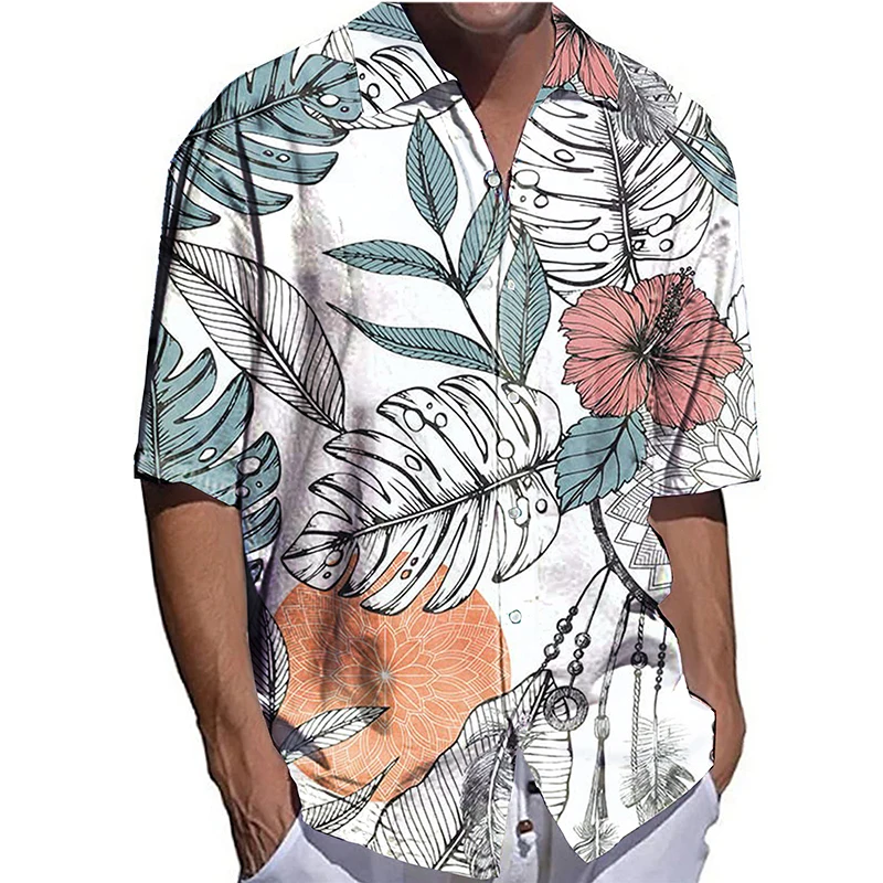 

2022 Men Clothes Cuban Collar Shirts Hawaiian Shirt Coconut Tree Sunset 3d Print Male Shirt Ocersize Tops Beach Male Clothes