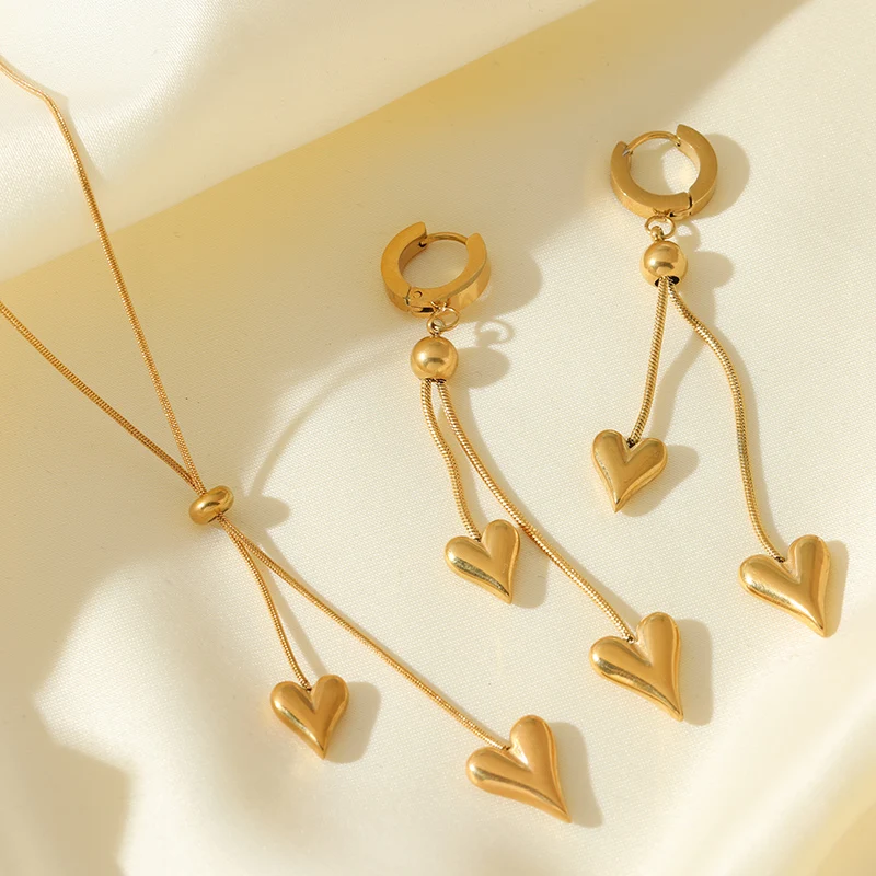 EILIECK 316L Edelstahl Goldfarben Herz-Liebesanhänger Halskette Ohrringe Set für Damen Trendiger Wasserdichter Schmuck Damengeschenk – Detail 13