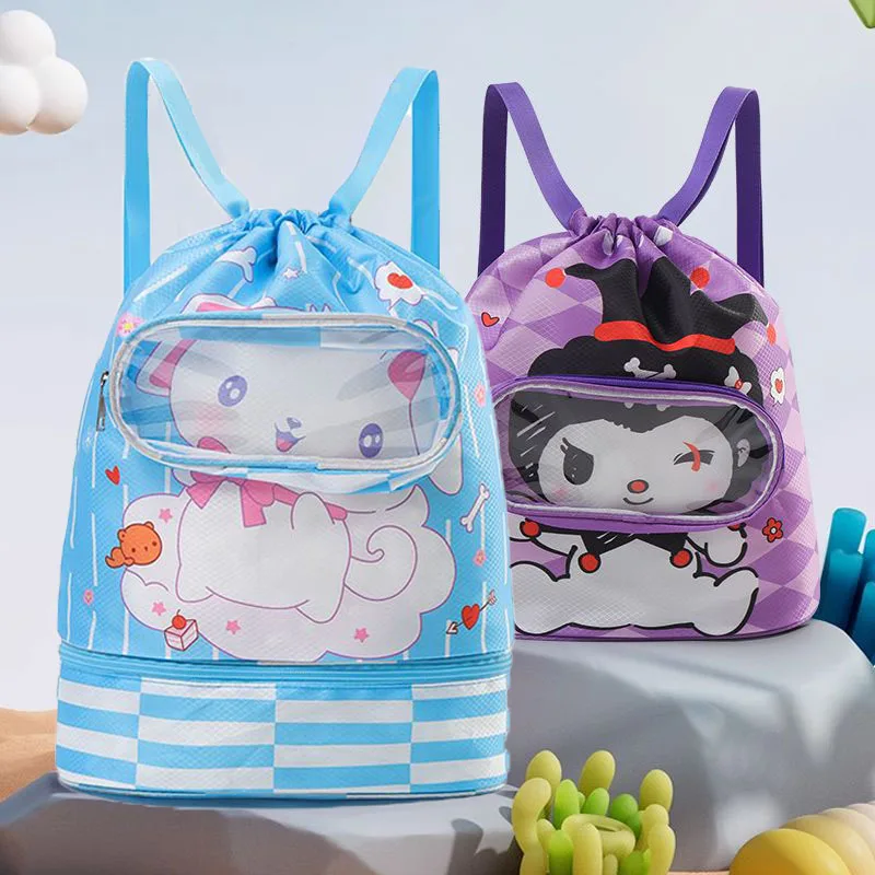 Kawaii Cinnamoroll Swim Bag Cartoon Kuromi borsa portaoggetti impermeabile separazione bagnata e asciutta zaino da spiaggia portatile di grande capacità