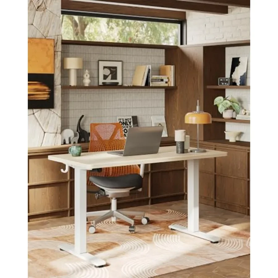 Electric Standing Desk for home office use, steel frame, black, height-adjustable with splice board