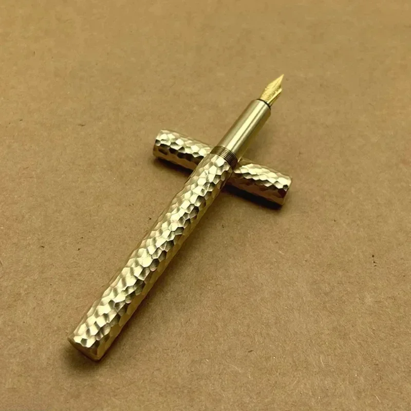 

Hot Handmade Stationery Brass Hammer Patterned Fountain Pen Metal Gold/Silver Blade F 0.5mm Nib Ink Pen Office School Writing Gi