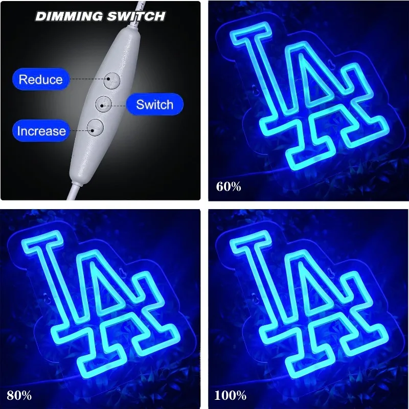 Imagem -04 - Dimmable Baseball Team Neon Luz Festa Bar Homem Caverna Jogo Room Decor Birthday Gift Azul 5v Usb