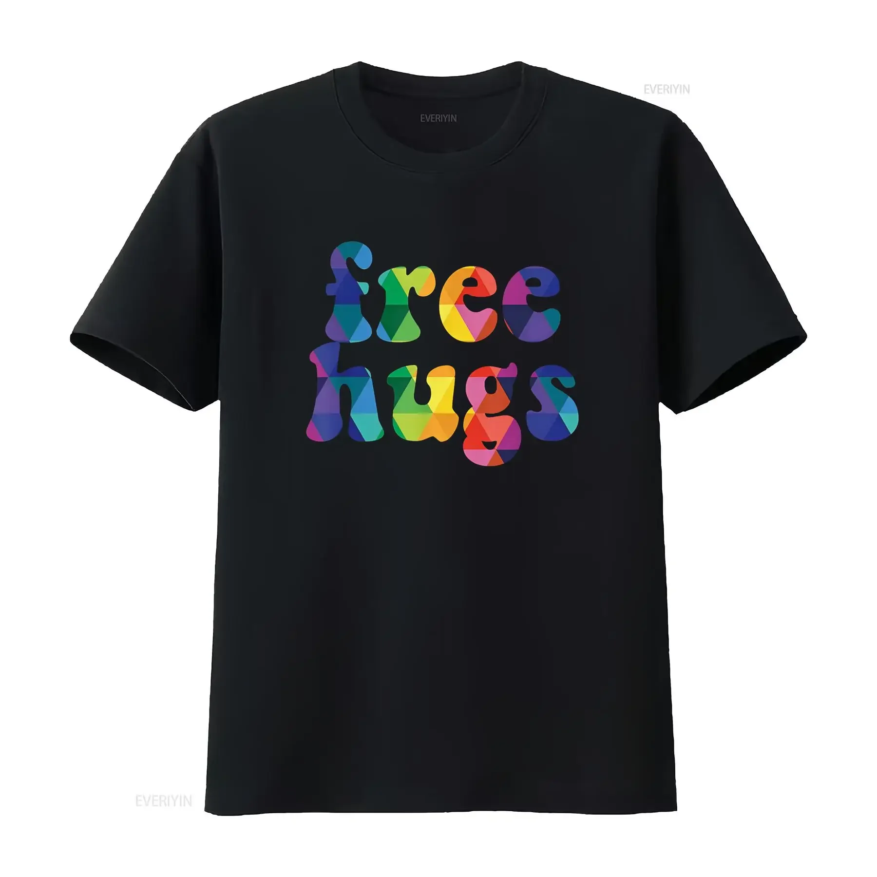 تي شيرت ملون مجاني للعناق لها أو له قوس قزح عتيق مغسول برسومات ناعمة قابلة للتنفس للجنسين ملابس خروج عصرية غير رسمية