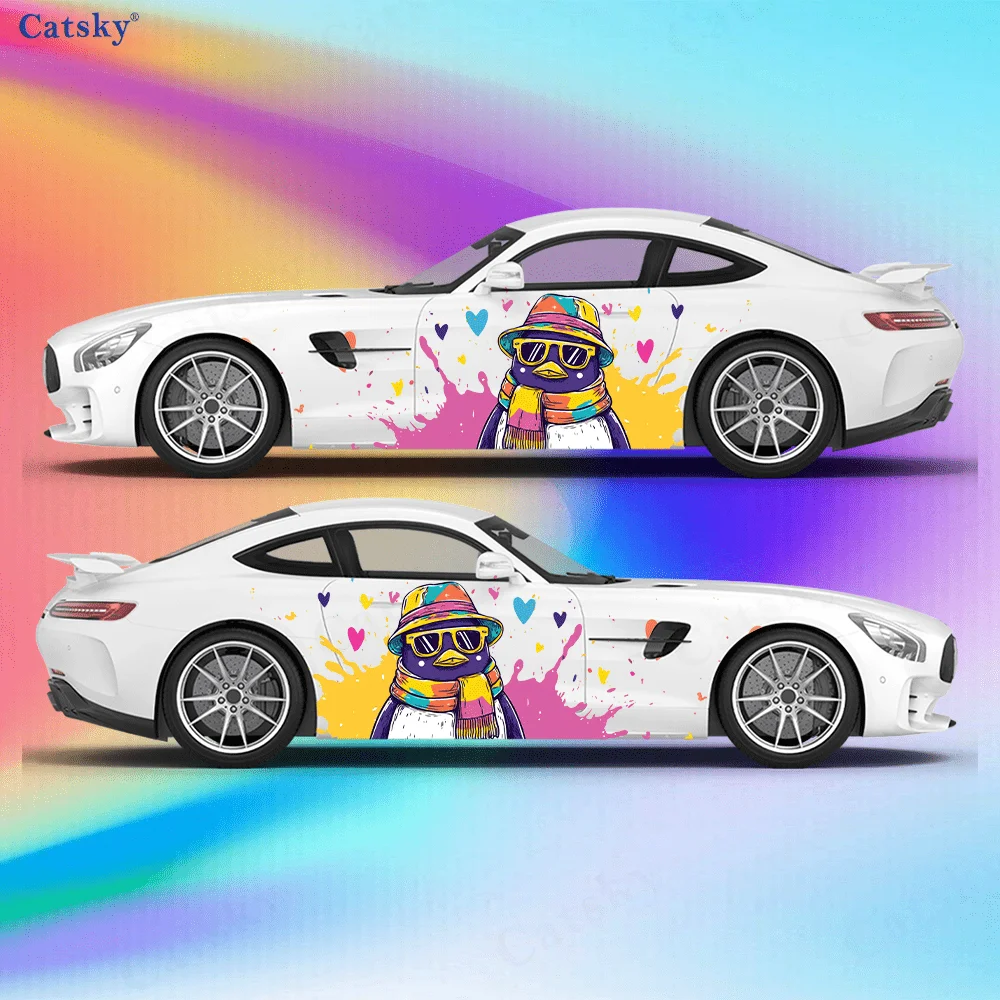 

Colored heart splash penguin stickers full body floral decoration covering scratches protect car stickers waterproof car vinyl w