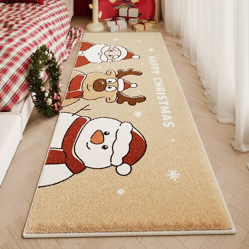 Cute Cartoon Pattern Children's Carpet Floor Mat Christmas Bedroom Bedside Blanket Room Easy To Care Soft Rug Bed Tapis De Noël