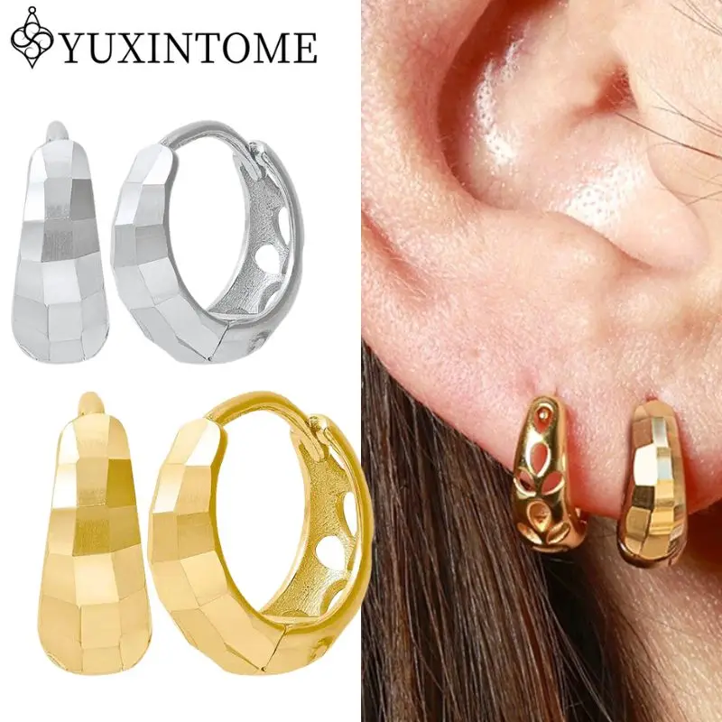 

YUXINTOME 925 Silver Ear Needle Multi-faceted Flash Hollow Hoop Earrings Niche Design Women Gold Earrings Fashion Party Jewelry