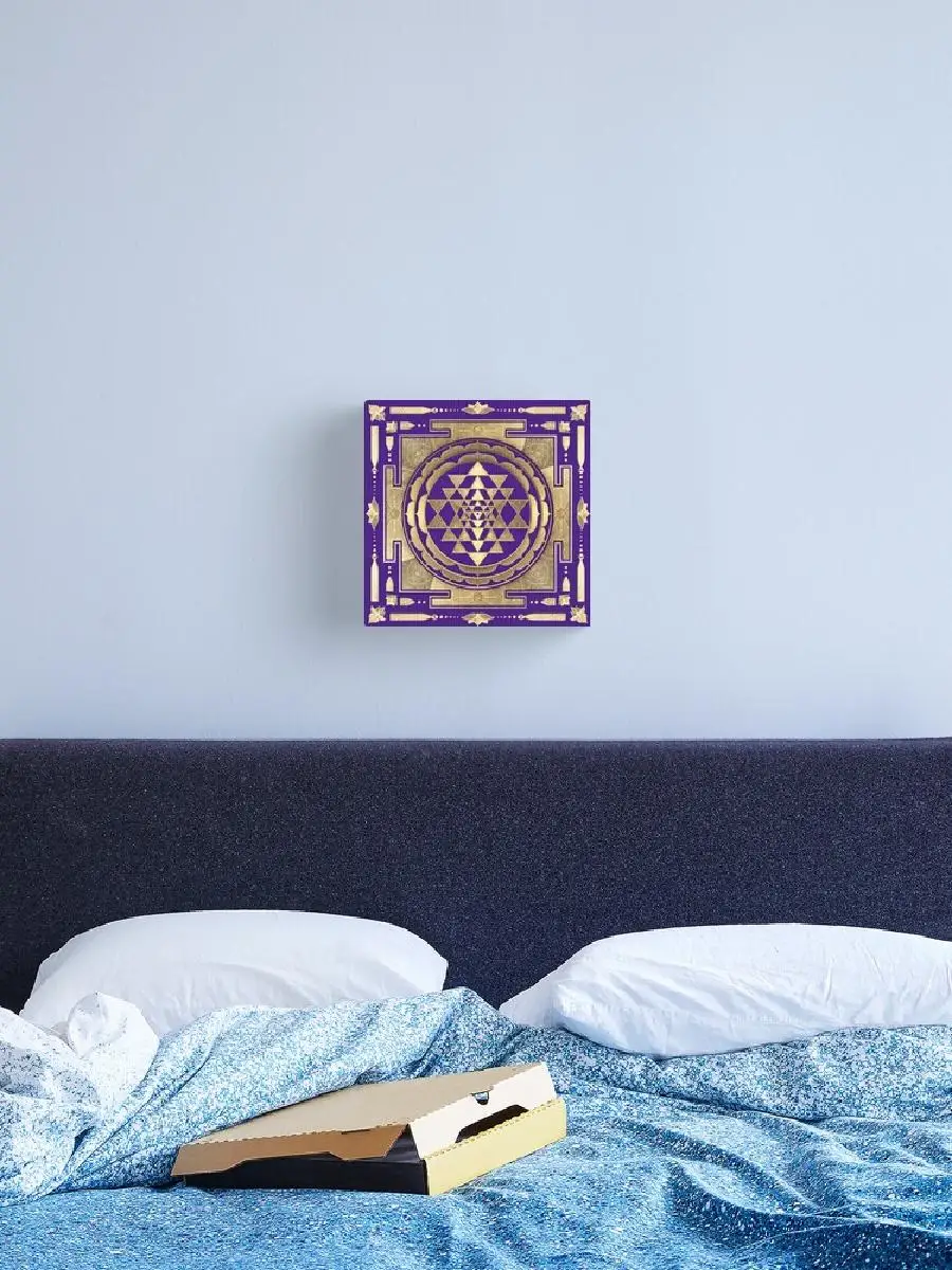 Golden Sri Yantra Canvas Print with Plum Purple Background  Elegant Wall Decor for Home Office or Meditation Space  HighQuality