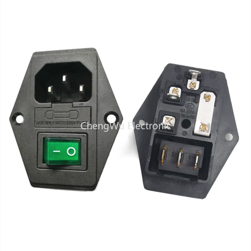 1set 10A 250V Inlet Module Plug Fuse Rocker Switch Male Power Socket 3 Pin IEC320 C14 Switch Kits