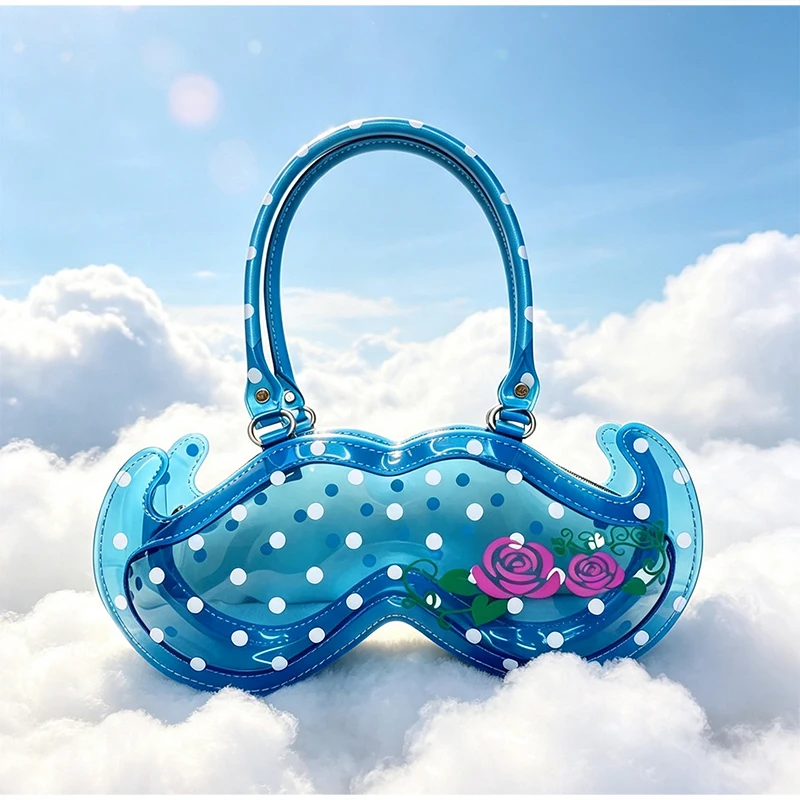 Transparente PVC-Schultertasche mit Rosenmuster und Punkten für Damen, handtasche mit bärtchenförmigem Henkel, leichte transparente Tragetasche – Detail 2