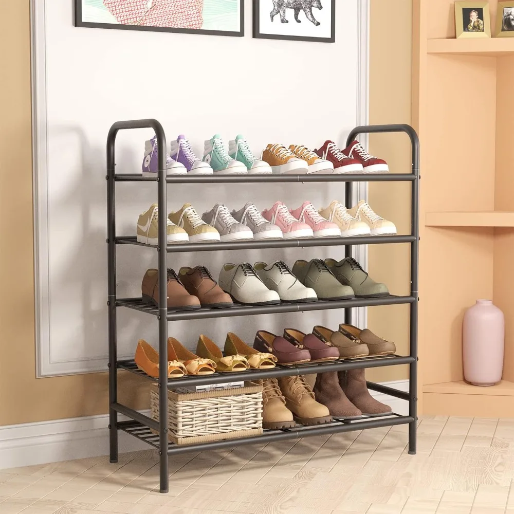 

Metal Shoe Rack 5 Tiers Black Iron Mesh Freestanding Shoes Organizer Storage Shelf, Storage Rack Space Saving Shoe Stand Shoes