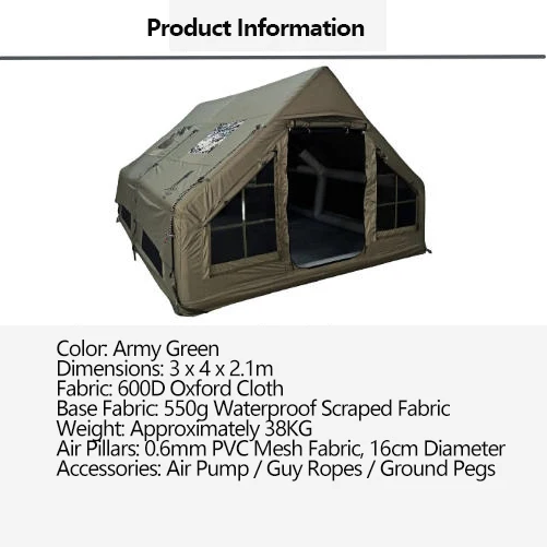 Waterproof Windproof 12㎡ Thickened 600D Oxford Fabric Inflatable Tent with Reinforced Ground Beam Air Column for Camping Travel